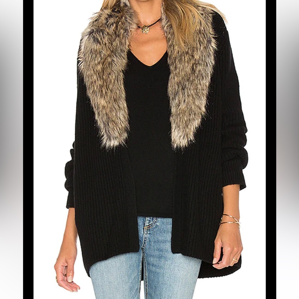 Joie faux fur trimmed cardi coat